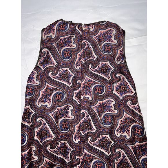 Theory Brindina Veranda Dress Size 6 Purple Paisley Print 100% Silk Shift Mini - Picture 12 of 16